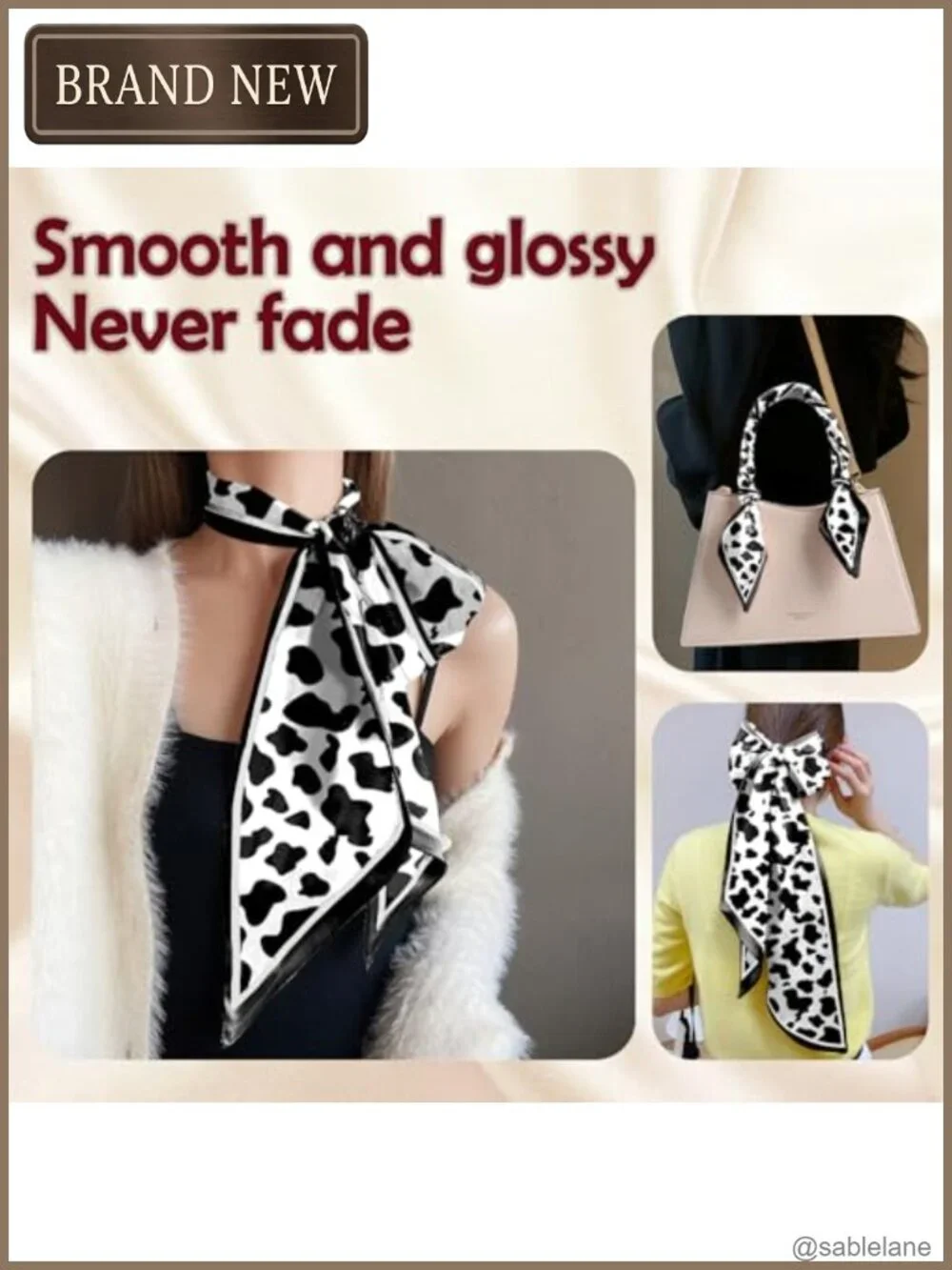 Silk Feeling Satin Scarf Long Neck Scarf Hair Scarf Handbag Accessory Women